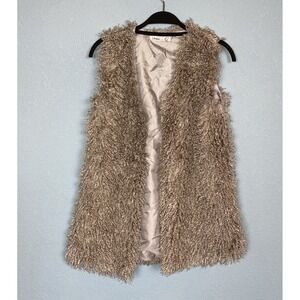 Umgee Shaggy Vest Woman's Small Beige Boho Penny Lane Hippie Open Front Festival